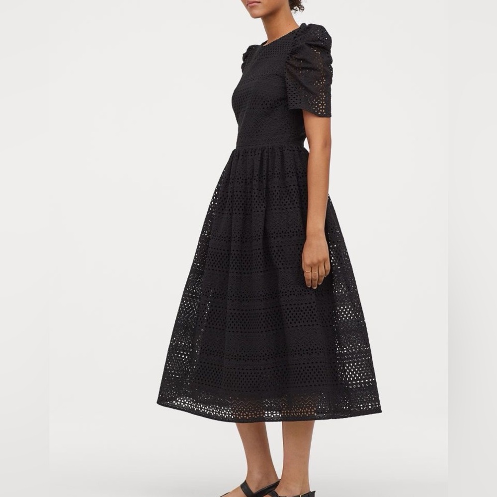 H&M Black Midi Eyelet Dress